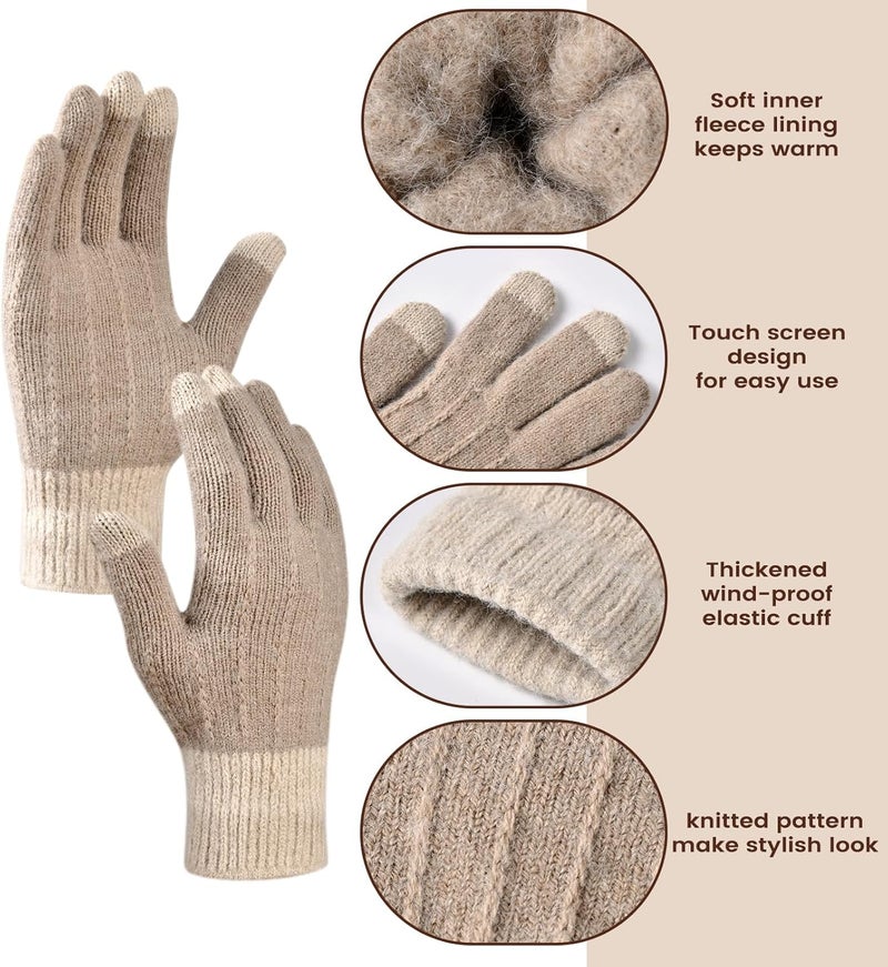 Premillow Women Winter Hat Beanie+Long Scarf+Touch Screen Gloves Set, Warm Clothes Set with Knit Fleece Lined for Women/Men Winter - Image 3